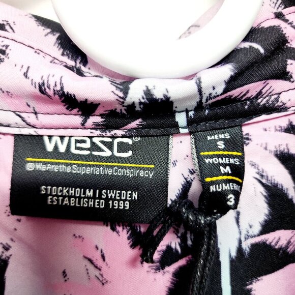 Wesc Mens Black Pink Palm Tree Print ButtonUp Shirt Short Sleeve Lightweight S - Picture 4 of 10